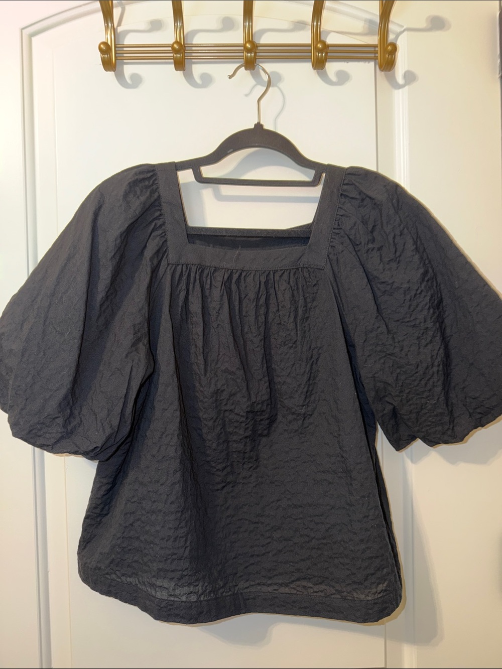 A New Day black seersucker puff sleeve top